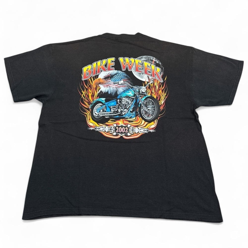Vintage Y2K Bike Week Tee Shirt Adult Size XL Double Sided Chopper Flames HOG